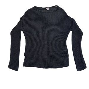 J. Jill Linen Blend Open Knit Pullover Sweater Sz M Black Lagenlook Coastal Chic